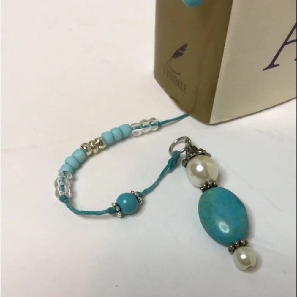 ECCENTRIC HANDCRAFTED Turquoise Blue Gemstone Beaded Bookmark w/Turquoise Cross